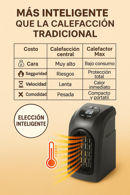 CALEFACTOR MAX PORTATIL -60% SOLO HOY APROVECHA + Calor inmediato sin gastar de más 🔥