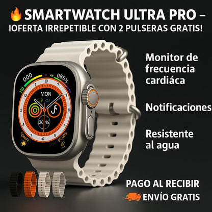 ⌚ Smartwatch Ultra PRO – ¡Oferta Irrepetible con 2 Pulseras GRATIS! 🔥