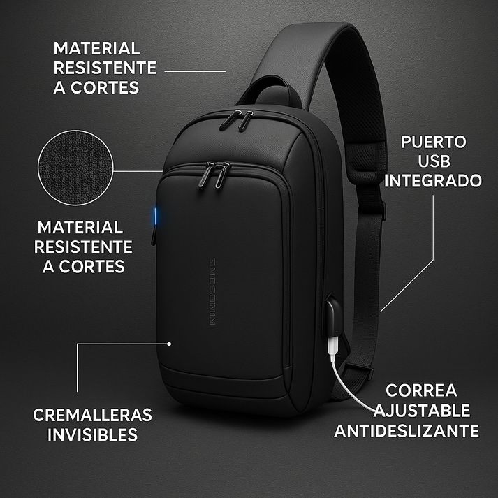 Bolso cruzado antirrobo negro - 70% SOLO HOY ¡APROVECHA AHORA!