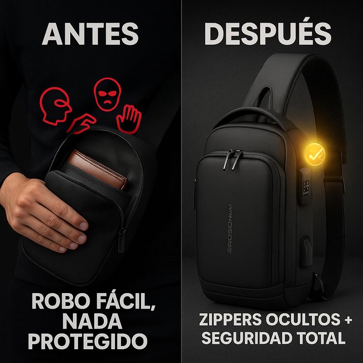 Bolso cruzado antirrobo negro - 70% SOLO HOY ¡APROVECHA AHORA!