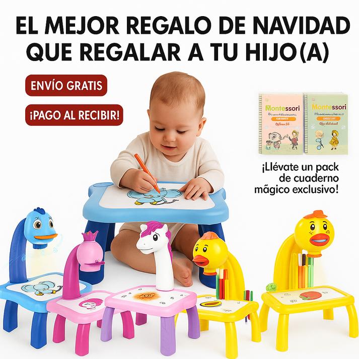 💡 MENOS PANTALLAS, MÁS SALUD 🧠 Escritorio de Aprendizaje con Proyector LED 🧸 + Pack 4 Cuadernos Mágicos GRATIS 🎁