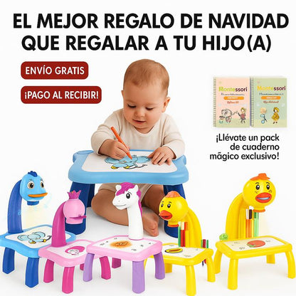 💡 MENOS PANTALLAS, MÁS SALUD 🧠 Escritorio de Aprendizaje con Proyector LED 🧸 + Pack 4 Cuadernos Mágicos GRATIS 🎁