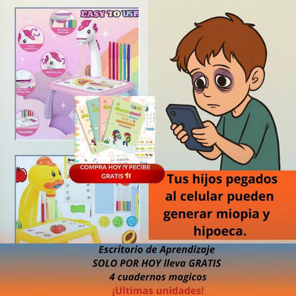 💡 MENOS PANTALLAS, MÁS SALUD 🧠 Escritorio de Aprendizaje con Proyector LED 🧸 + Pack 4 Cuadernos Mágicos GRATIS 🎁