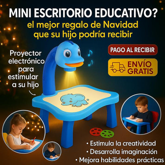 💡 MENOS PANTALLAS, MÁS SALUD 🧠 Escritorio de Aprendizaje con Proyector LED 🧸 + Pack 4 Cuadernos Mágicos GRATIS 🎁